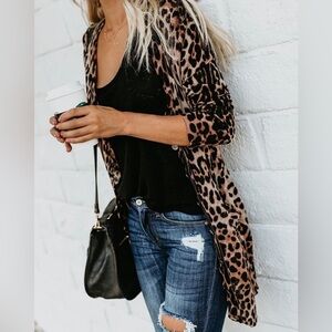 Open Front Leopard Print Cardigan Size Large